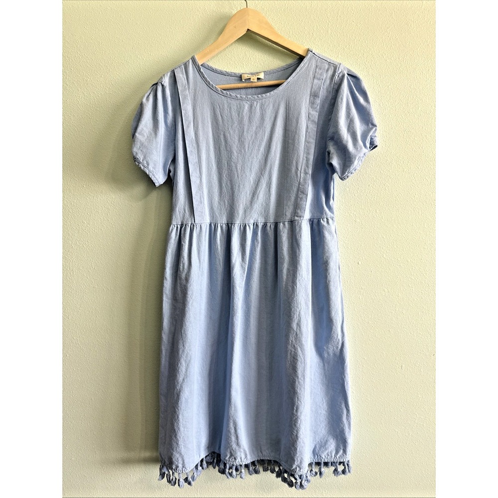 Hailey & Co Women Mid‎ Length Boho A Line Side Pockets Pom Pom Blue Dress Size M